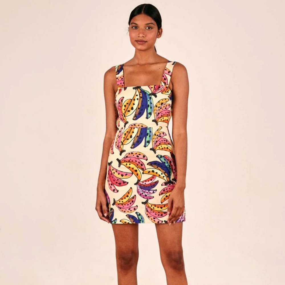 Farm Rio Banana Bunch Back Belt Mini Dress